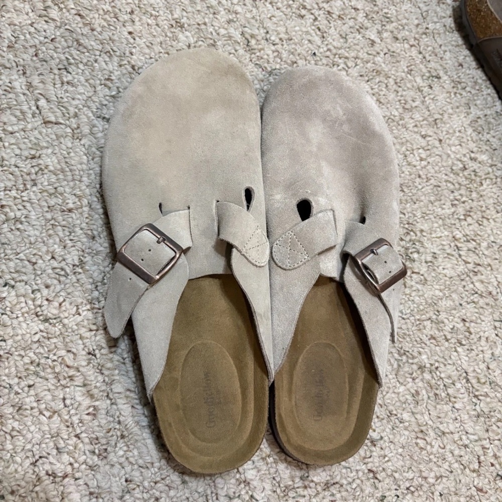 Beige Suede Slip-On Sandals